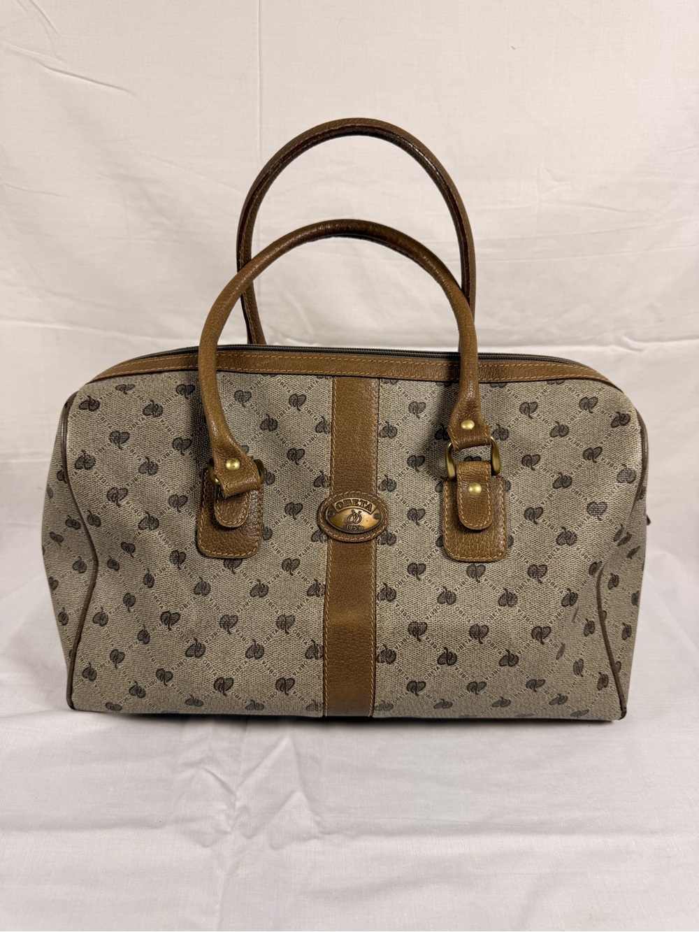 Dooney & Bourke Beige and Tan Logo-Print Satchel
